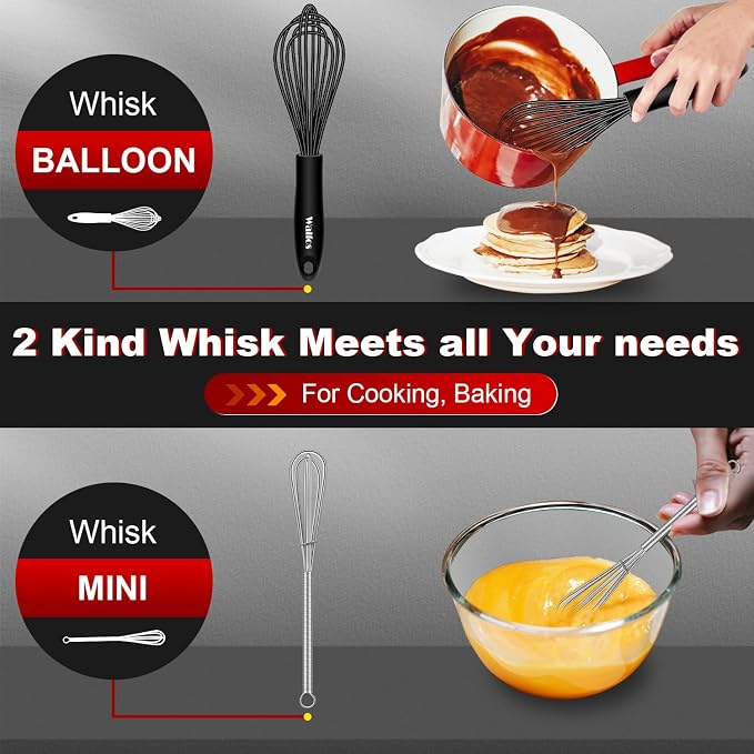 Silicone Whisks set with 7+5in mini stainless steel whisk, Non Scratch Coated - Image 8