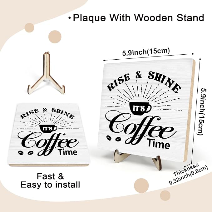 Vintage Coffee Bar Wooden Plaque Desk Sign, Farmhouse Wood Plaque Tabletop Decor - Image 2
