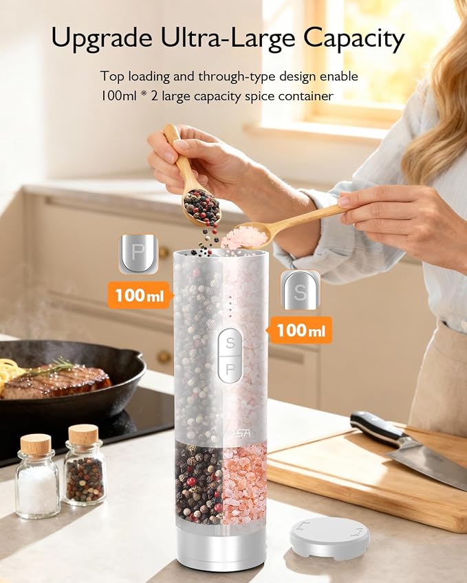 Electric Salt and Pepper Grinder Set, 2 in 1 Dual Bins USB Rechargeable - Image 6