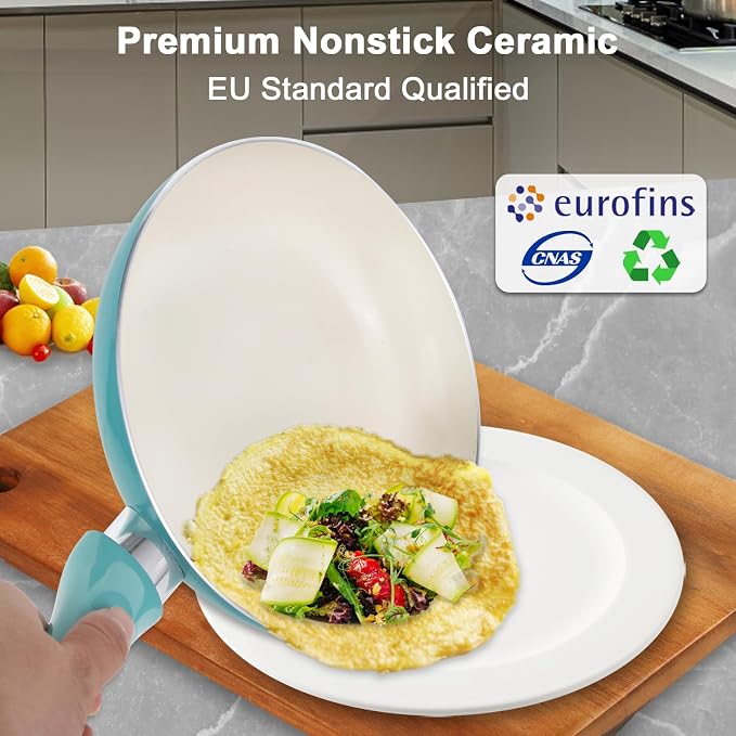 M MELENTA Pots and Pans Set Nonstick, Ceramic Non Stick Cooking Set, Stay Cool - Image 3
