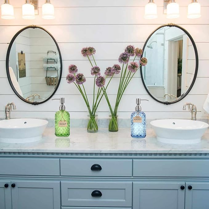 16 oz Diamond Pattern Glass Soap Dispenser, Kitchen and Bathroom Refillable - Image 6
