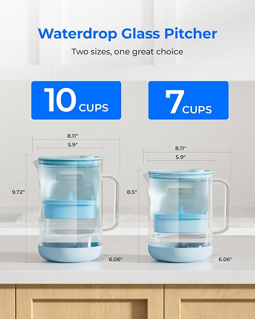 Waterdrop PT-09B-A 10-Cup Large Glass Alkaline Water Filter Pitcher, - Image 7