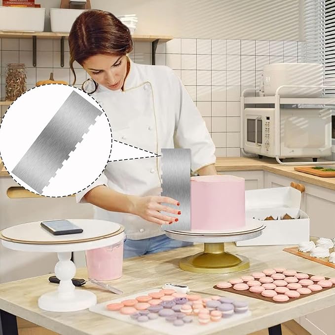 2 Pieces 8.7 Inche Stainless Steel Cake Scraper Double Sided Patterned Edge - Image 3