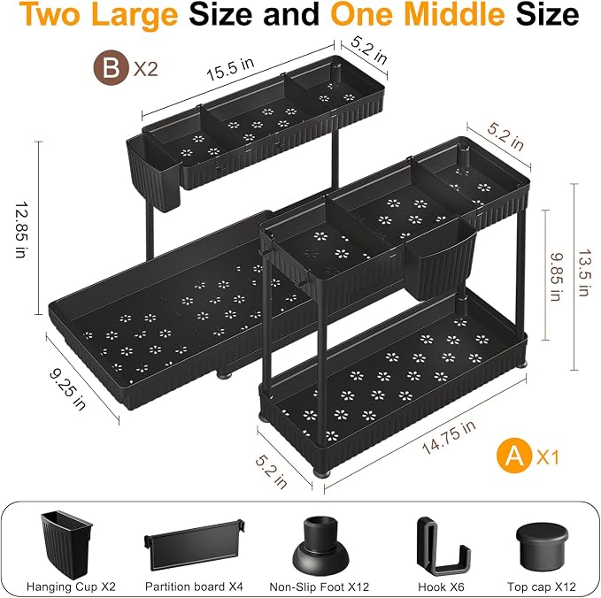 Sevenblue 3 Pack Multi-Purpose Pull-Out Storage Organizers, 2-Tier L-Shaped - Image 6