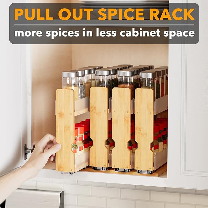 SpaceAid Bamboo Pull Out Spice Rack Organizer - Image 5