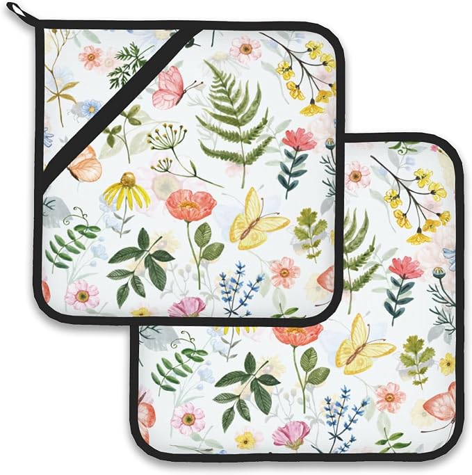 Wildflowers Butterfly Herbs Pot Holder Set of 2, Heat Resistant Potholders Oven by Larkverk
