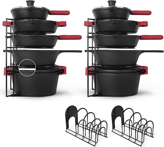 Pan Organizer - 2-PACK of Silicone-Coated Non-Slip 15" Heavy Duty Skillet Rack by Cuisinel