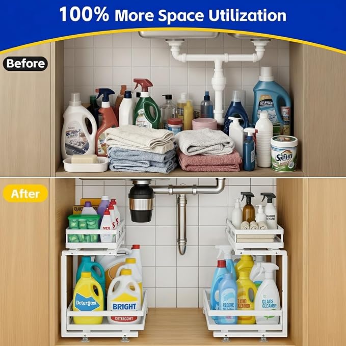 Under Sink Organizer, Dual-Rail Ball-Bearing, Under Kitchen Sink Organizer - Image 6