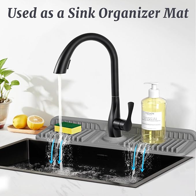 PoYang 17.7 inch Faucet Mat for Kitchen Sink Splash Guard, 7° Slope Silicone - Image 6