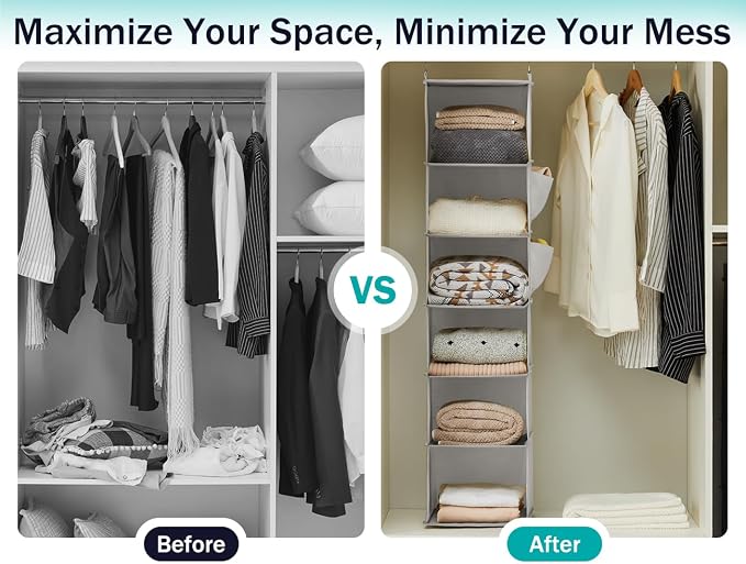 YOUDENOVA Hanging Closet Organizer and Storage, 6-Shelf Closet Hanging Storage - Image 6