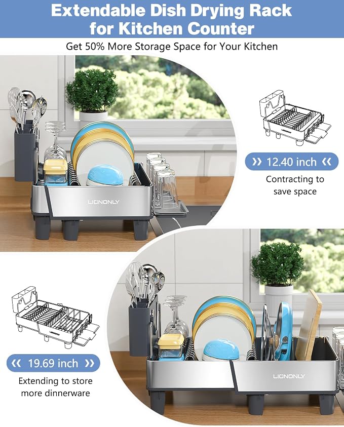 Dish Drying Rack, 304 Stainless Steel Expandable Dish Rack - Image 3