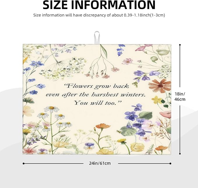 Inspirational Flower Language Dish Drying Mat 18x24 Inch, Microfiber Absorbent - Image 2