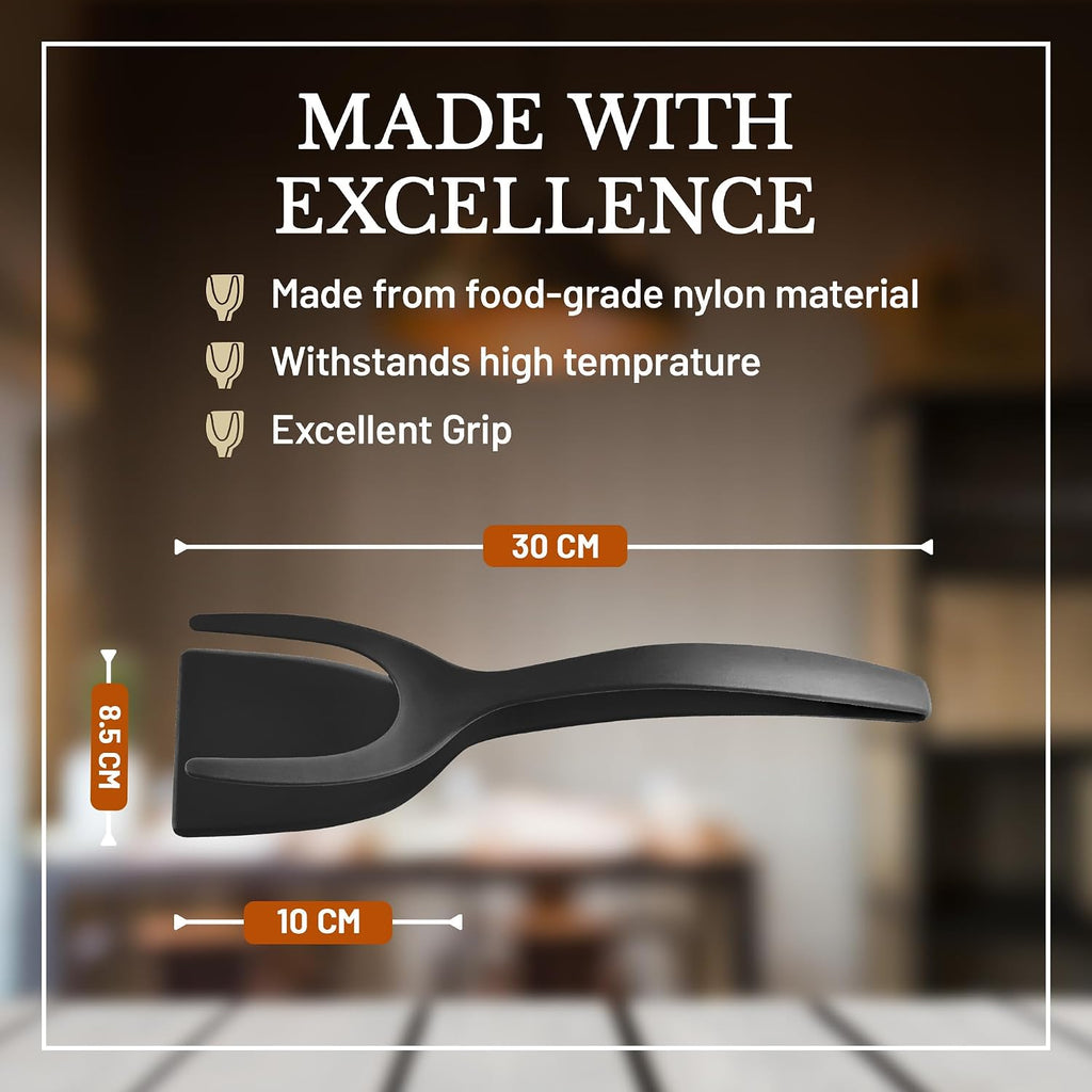 2 in 1 Flipper Spatula with tongs - Nylon Easy Grip Flip Spatula for