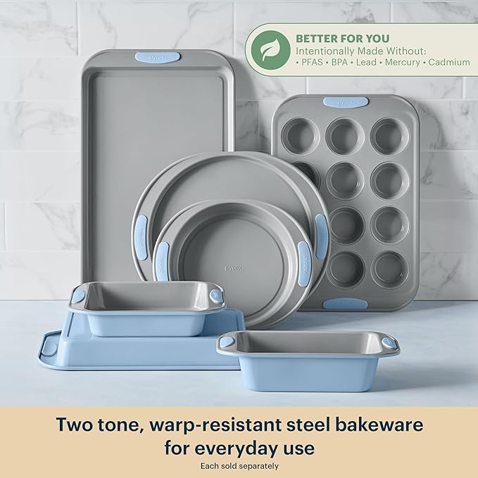 Pyrex 3-Piece Metal Cookie Sheet Bakeware Set, Lightweight Stainless Steel - Image 3