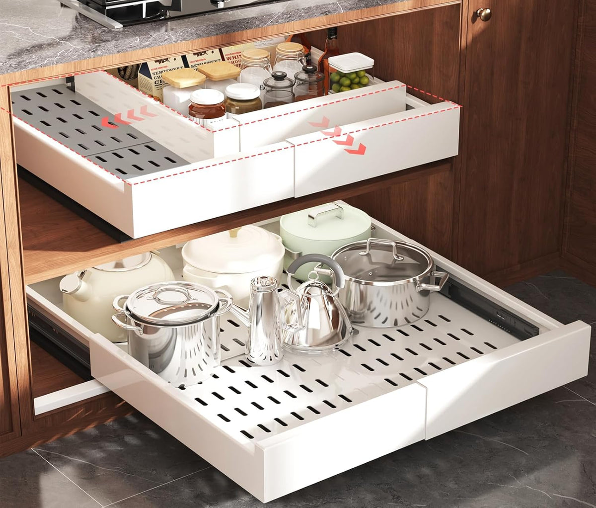 Pull Out Cabinet Organizer,4-Side Expandable to Maximize Cabinet
