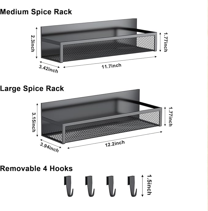 Aufworld Magnetic Spice Rack for Refrigerator, 2 Pack Magnetic Shelf, Fridge - Image 2