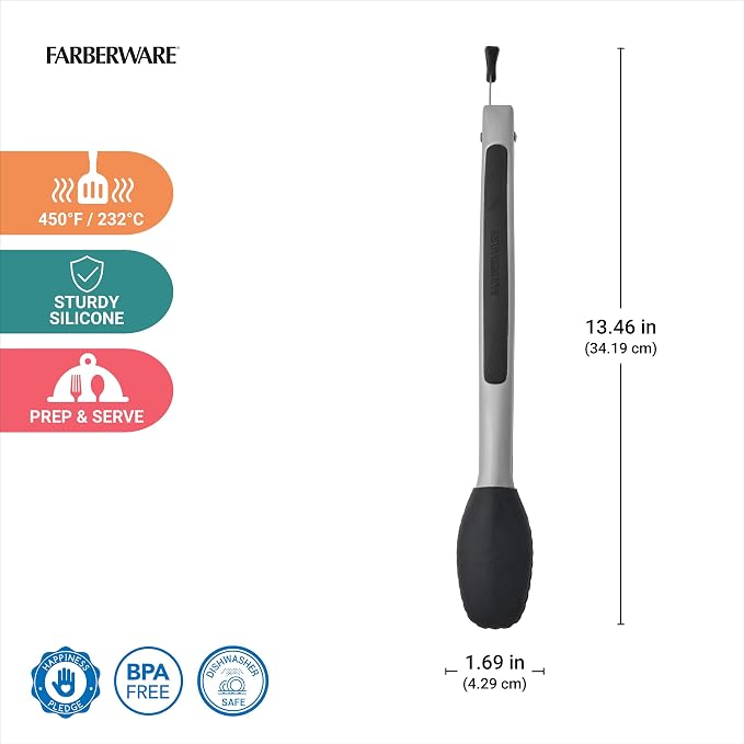 Farberware Silicone-Tipped Locking Kitchen Tongs – Heat Resistant, Nonstick Safe - Image 2