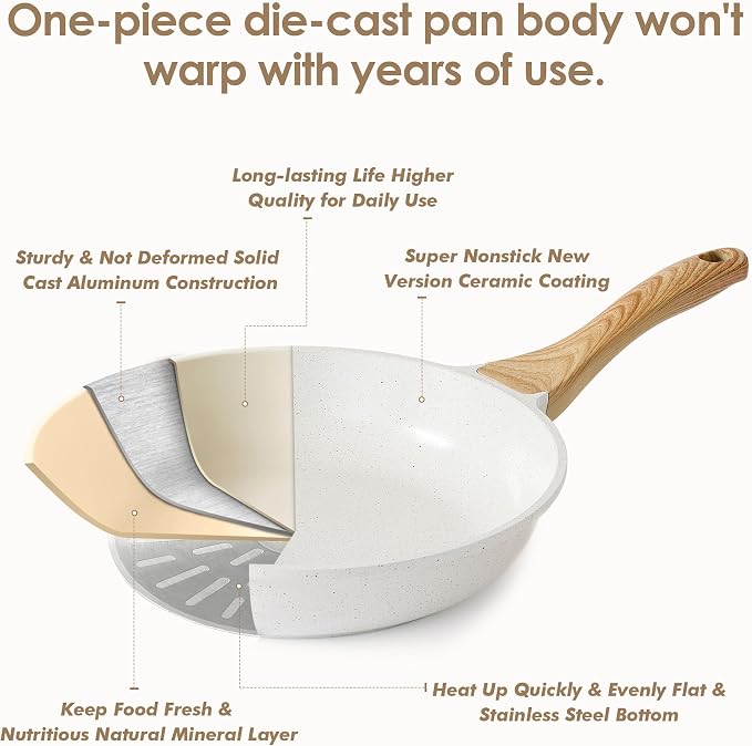 SENSARTE Nonstick Ceramic Frying Pan Skillet, 12.5 Inch Omelet Pan, Healthy Non - Image 8