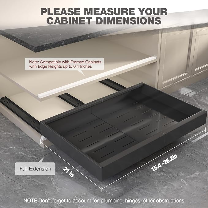 Seinloes 4 Pack Pull Out Cabinet Organizer 21" Deep, Full Extension 3 Slide - Image 6