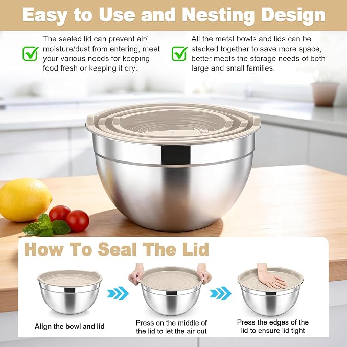 TeamFar Mixing Bowls, Stainless Steel Nesting Salad Bowls - Image 7