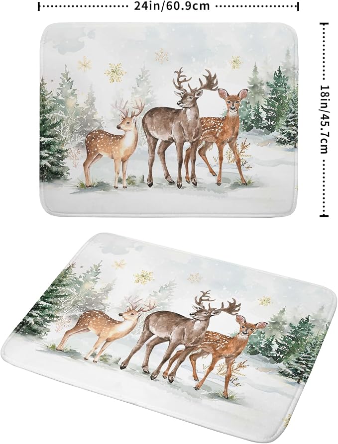 Winter Deer Dish Drying Mat for Kitchen Counter Xmas Trees Snowflake Festival - Image 2