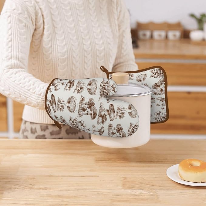 Aesthetics Mushroom Silicone Oven Mitts Pan Mats Set of 2, Heat Resistant - Image 7