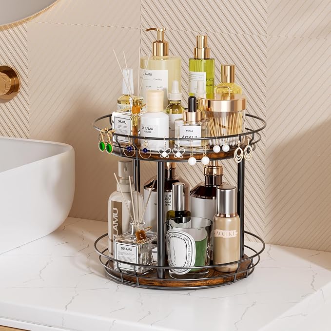 LAMU 12'' Lazy Susan Turntable Organizer, 2 Tier Round Rotating Spice Rack - Image 6