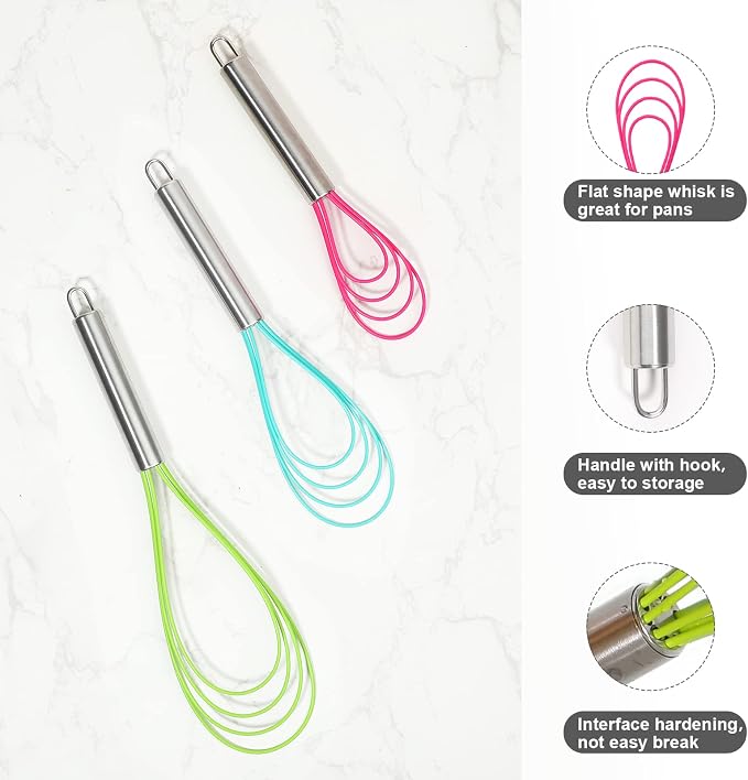 Webake Silicone Flat Whisk Set of 3, Heat Resistant Kitchen Whisks - Image 2