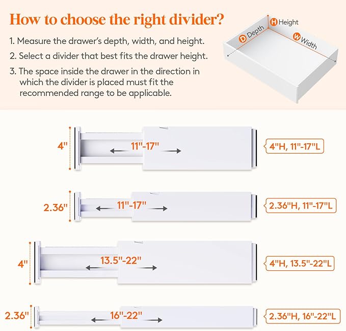 Lifewit 12 Pack 4" High Drawer Dividers 28-43.5cm/11-17" Adjustable Drawer - Image 3
