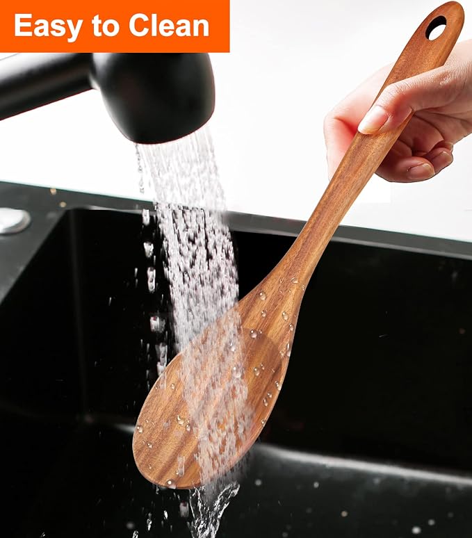 2-Piece 14 inch Large Wooden Spoon Set Non Toxic Solid Wood Spoons Cooking - Image 7