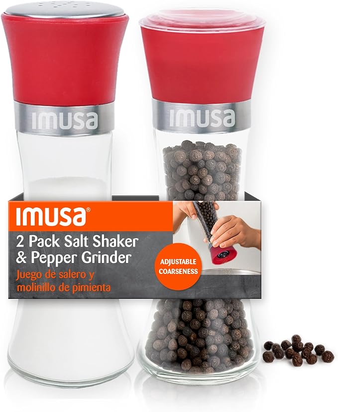 IMUSA Salt Shaker and Pepper Grinder Set – 2 Pack Glass Salt Shaker and Pepper by BestBrands