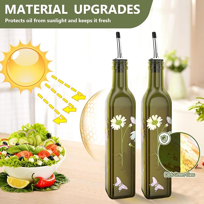 COOLMI Oil and Vinegar Dispenser Set - 17oz/500ML Premium Glass Olive Oil - Image 2