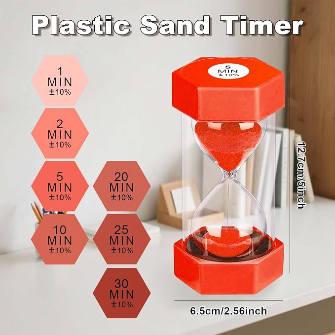 25 Minute Hourglass Sand Timer, Plastic Sandglass Watch Timer, Unbreakable Red - Image 7