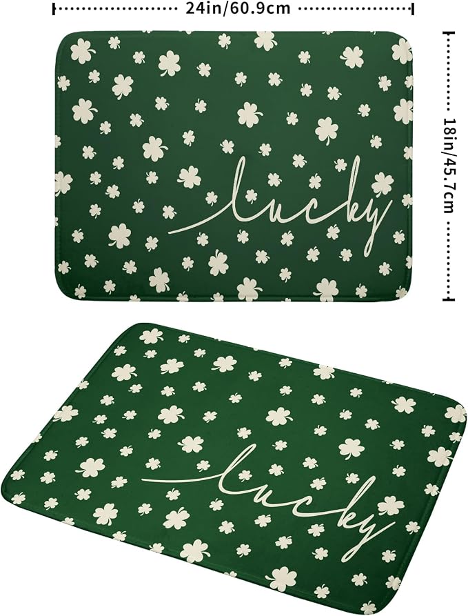 Giwawa St Patricks Day Dish Drying Mat Green Lucky Clovers Dish Drainer Mats - Image 2