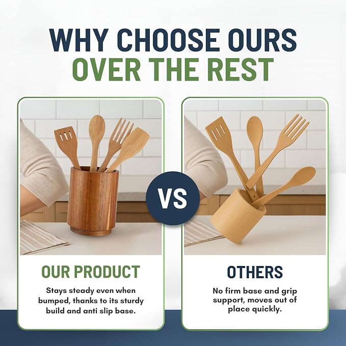 Linda's Essentials Acacia Wooden Utensil Holder - Image 8