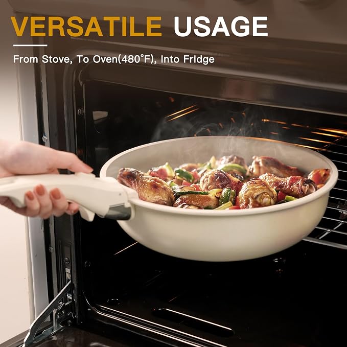 Astercook 21 Pcs Pots and Pans Set Non Stick, Ceramic Cookware Set Detachable - Image 4