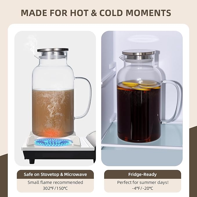 Glass Water Pitcher with Lid and Spout, 1 Gallon Heat Resistant Borosilicate - Image 4