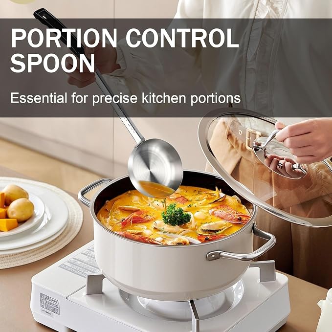 6 Ounce Solid Stainless Steel Portion Control Ladle Spoon -2Pcs Pizza Sauce - Image 5