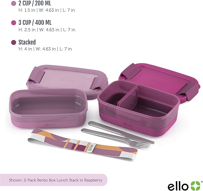 Ello 2-Pack Lunch Stack Plastic Food Storage Container Bento Box - Image 3