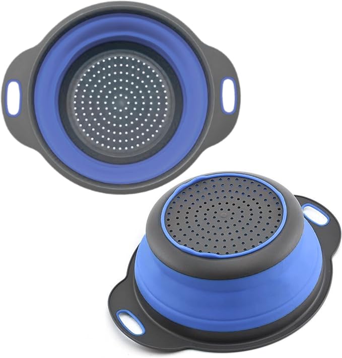 Blue Round Silicone Collapsible Colander – Silicone Round Kitchen Strainers by KillersInstinctOutdoors