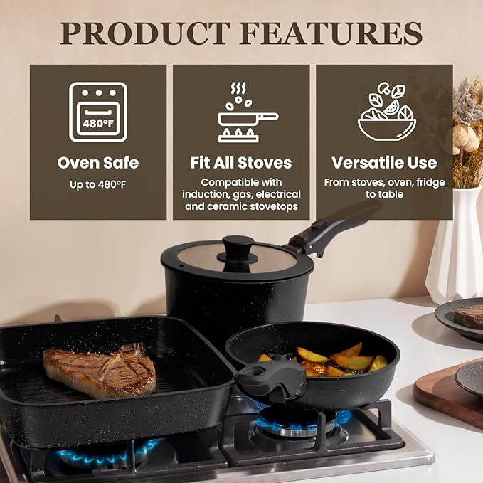 KIKCOIN 22 Pcs Pots and Pans Set Non Stick, Detachable Handle Cookware Sets - Image 4