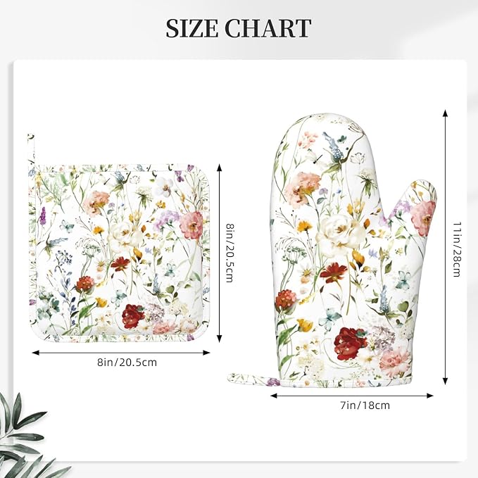 Wildflower Flower Oven Mitts and Pot Holders Set of 4 Silicone Boho Butterfly - Image 3