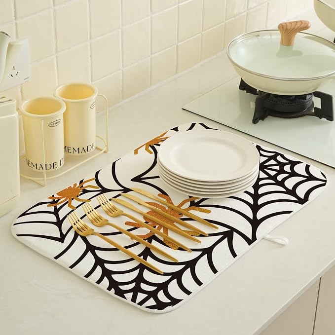 Spider Web Dish Drying Mat 18 x 24 inch Halloween Holiday Themed Decorative - Image 4
