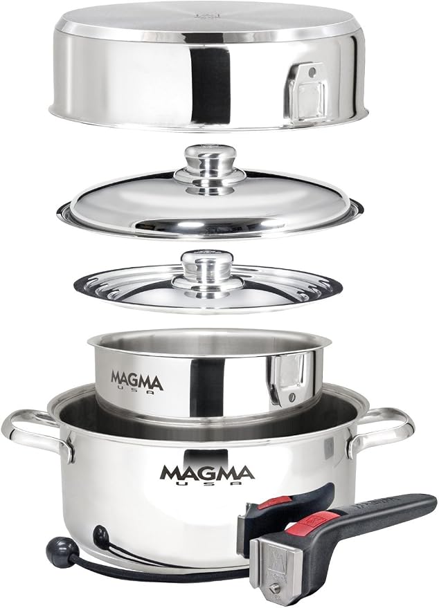 Magma 7 Piece Gourmet Nesting Stainless Steel Cookware Set, Induction Compatible by MagmaProducts