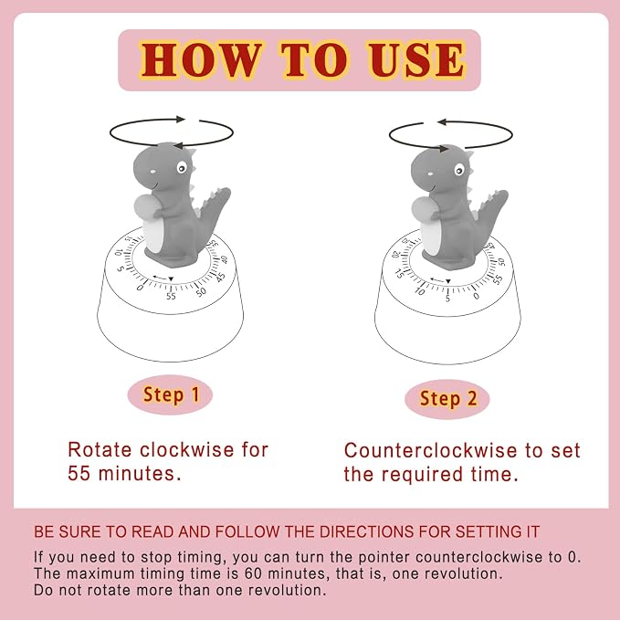 ELE DEPI 60 Minutes Mechanical Kitchen Timer, Cute Dinosaur Timer - Image 5