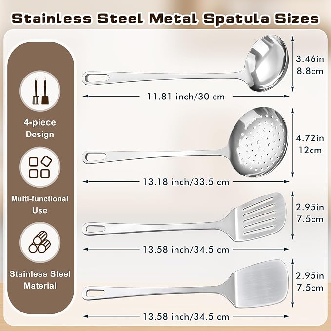 4 Pcs Cooking Utensils Set, Stainless Steel Kitchen Utensils, Heat Resistant - Image 7