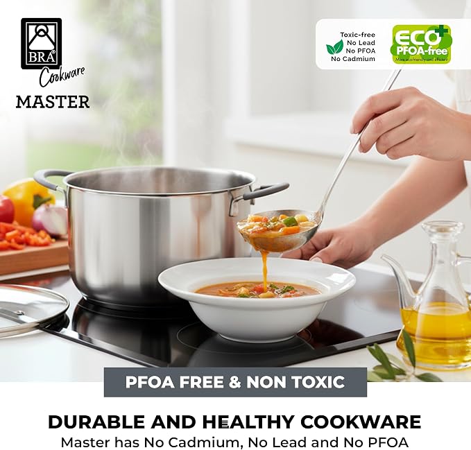 BRA COOKWARE Master Stainless Steel Stock Pot w/Glass Lid | 9.5 Inch 4 Quart - Image 6