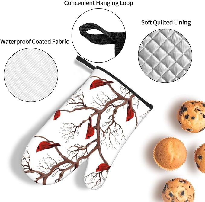Winter Cardinal Birds Oven Mitts and Pot Holders Sets of 3 Kitchen Hot Pads - Image 5