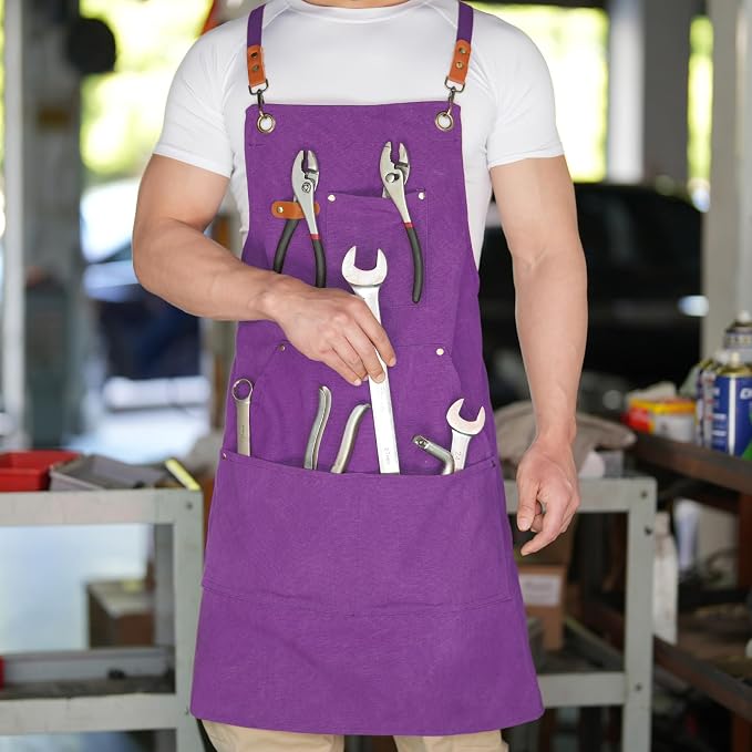 Aoomzoon Canvas Aprons for Men Chef Apron, Work Apron - 16oz Heavy Duty Cross - Image 7