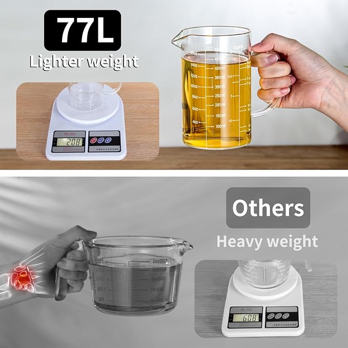 77L 5 Pack Glass Measuring Cup Set, High Borosilicate Liquid Glass Measure Cup - Image 6